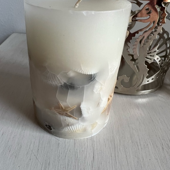 Beach themed set of two candle holders and pillar candle - Picture 3 of 8